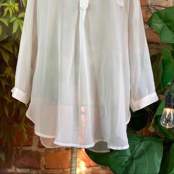 Half button up sheer top blouse career XL roll tab - Picture 6 of 12